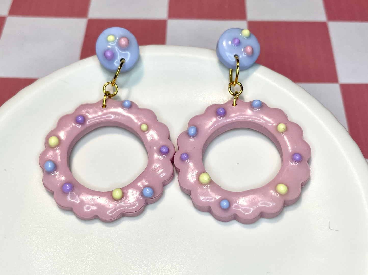 Pink Pastel Flower Dangle Stud Earrings