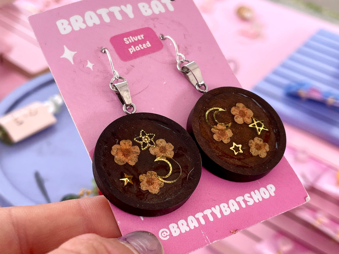 Wooden Forget-Me-Not Earrings