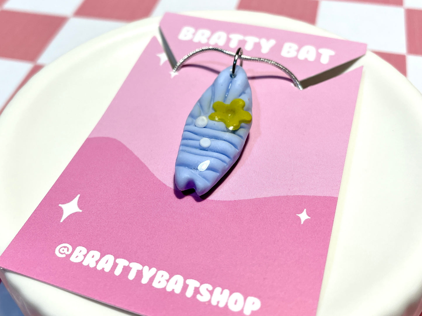 Blue Surfboard Necklace with Flower