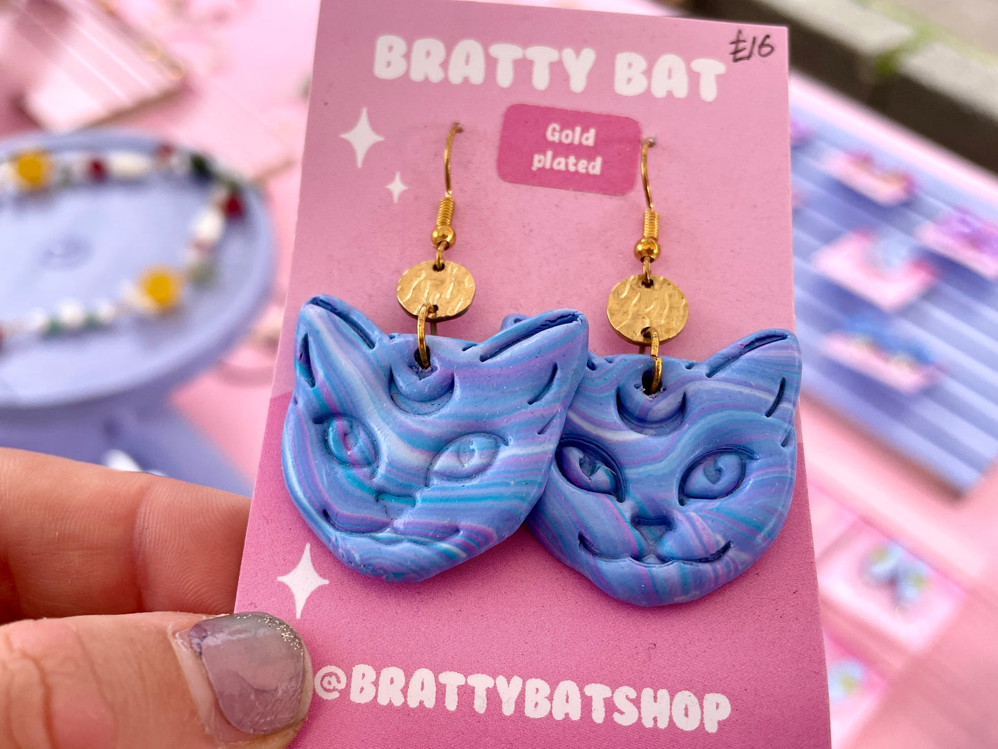 Purple Whimsical Cat Earrings