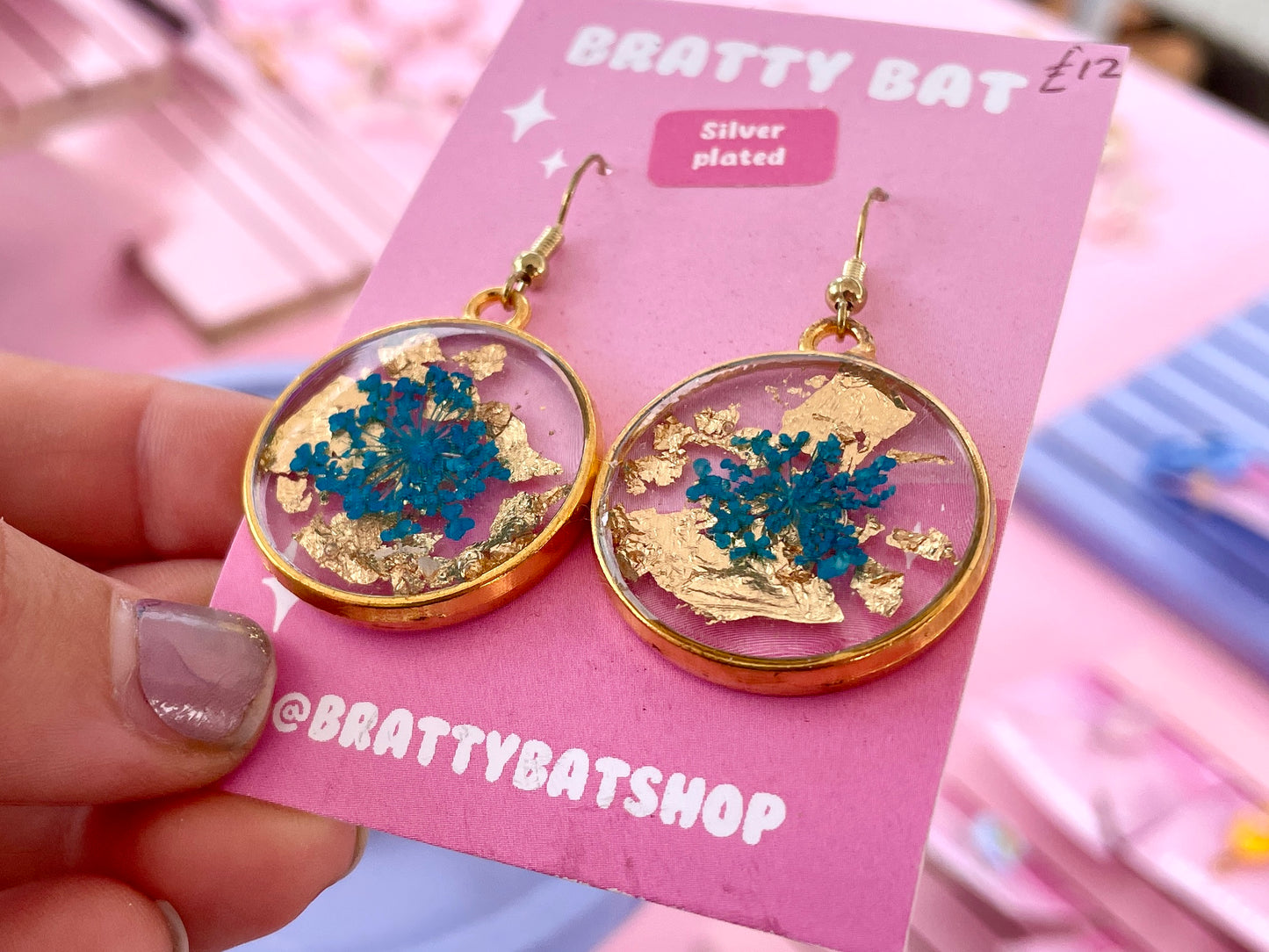 Blue Flower Earrings Round