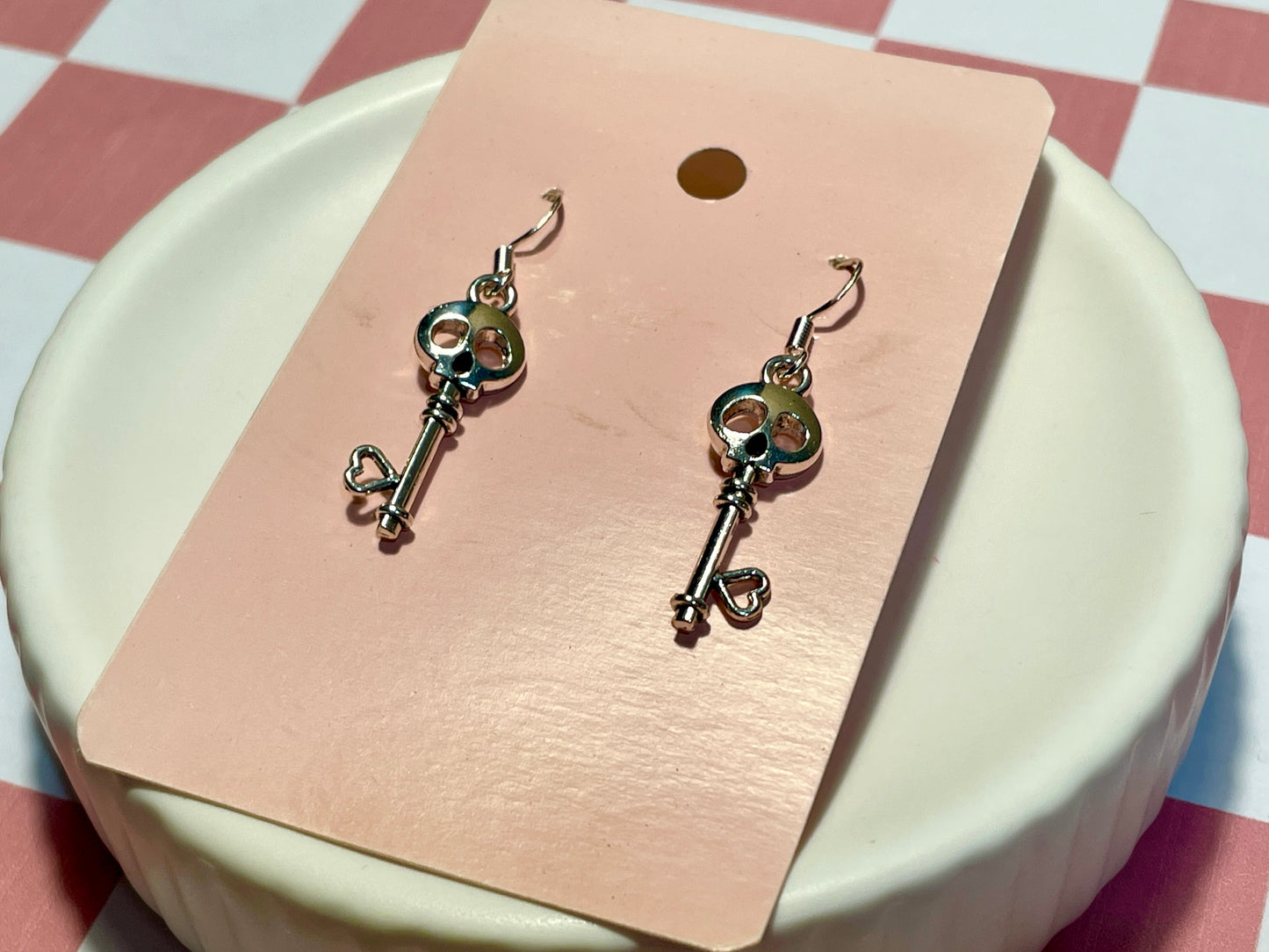 Silver Skull Key Earrings