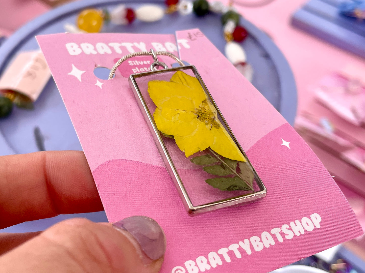 Yellow Flower Rectangle Necklace