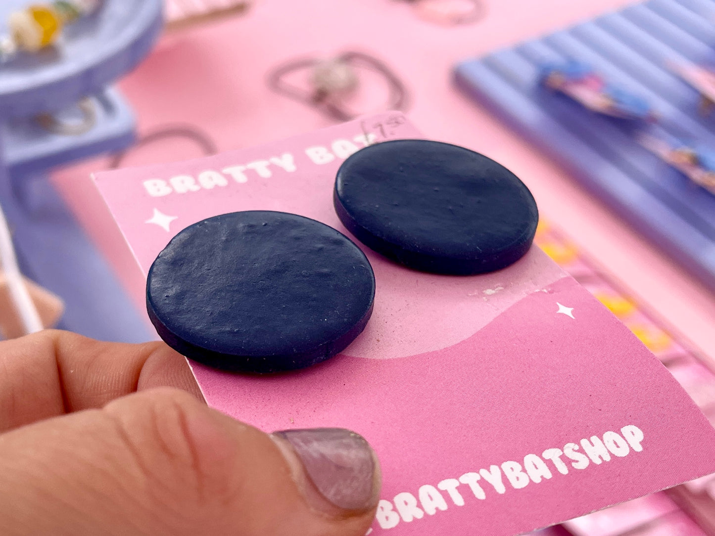 Navy Blue Circle Stud Earrings