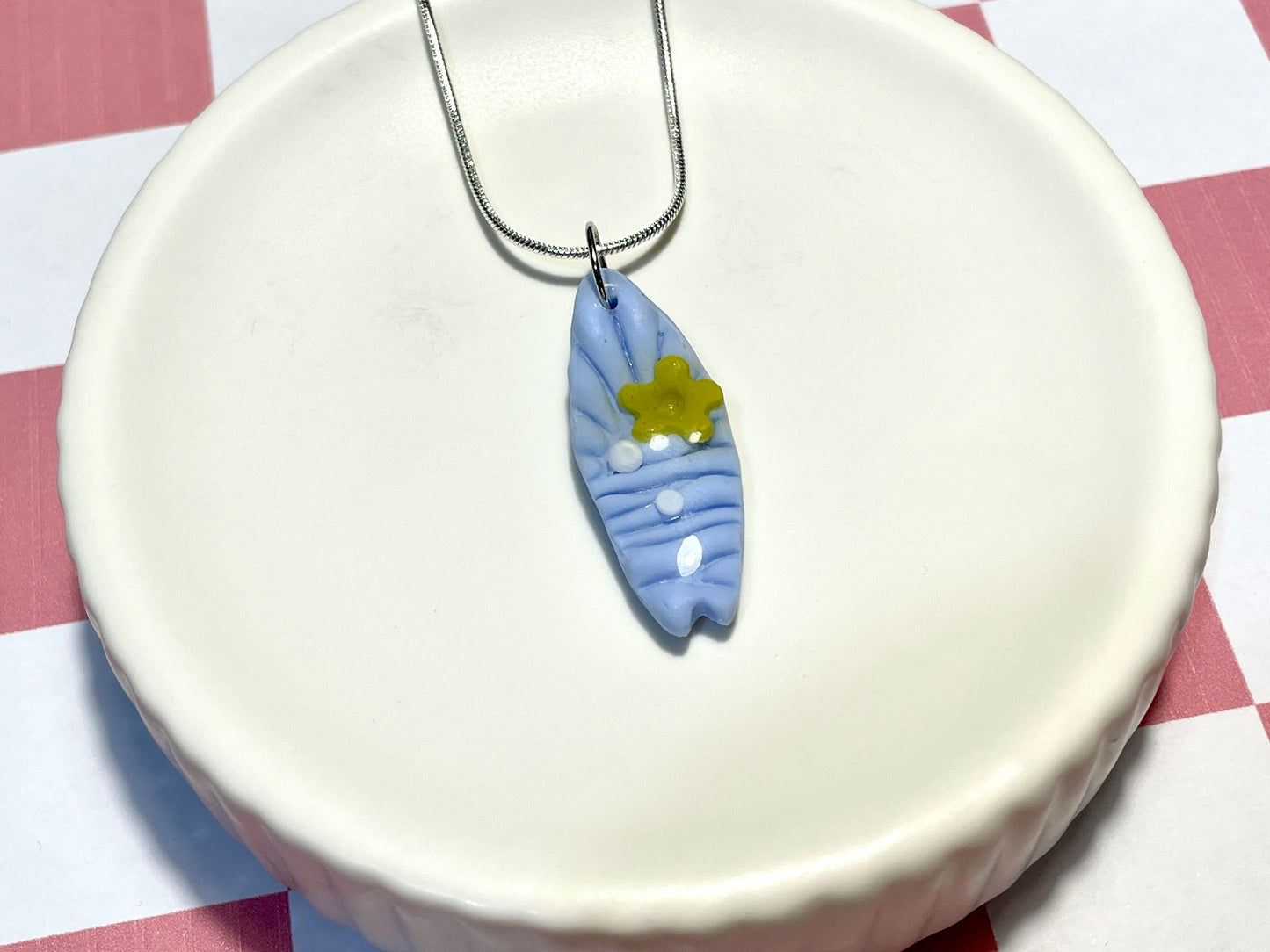Blue Surfboard Necklace with Flower
