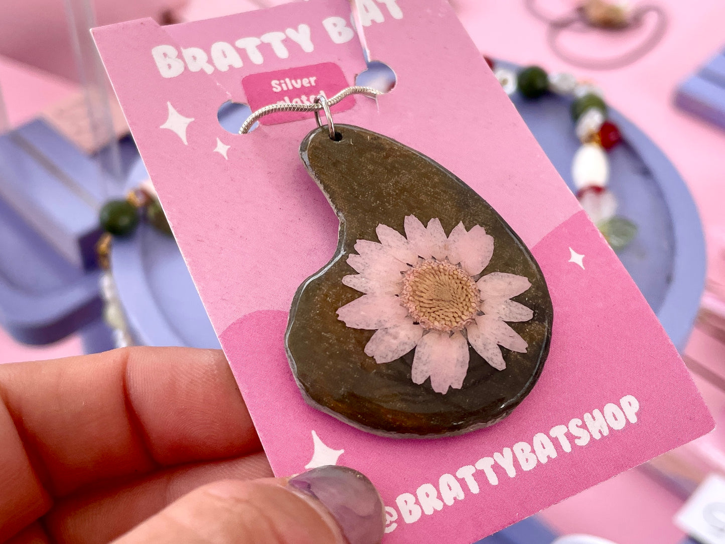 Purple Flower Stone Necklace
