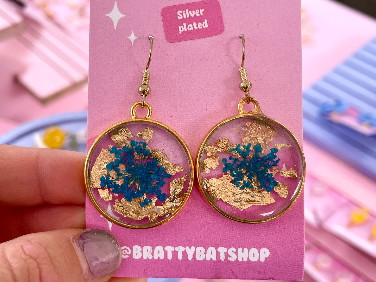 Blue Flower Earrings Round