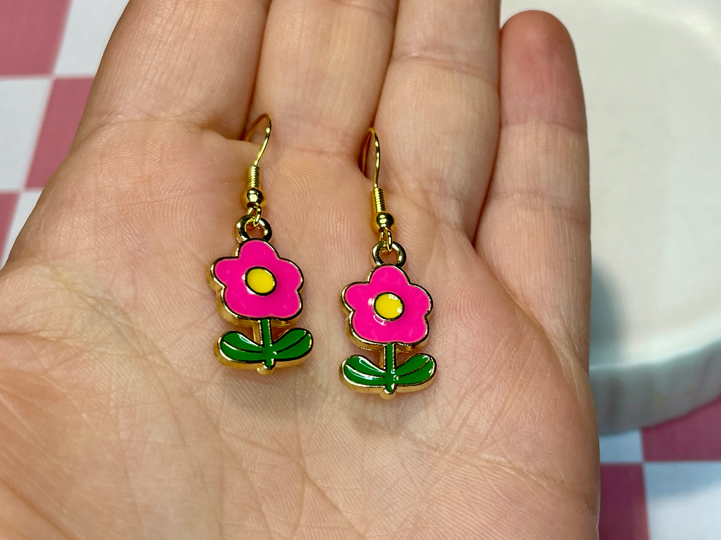 Funky Pink Flower Earrings