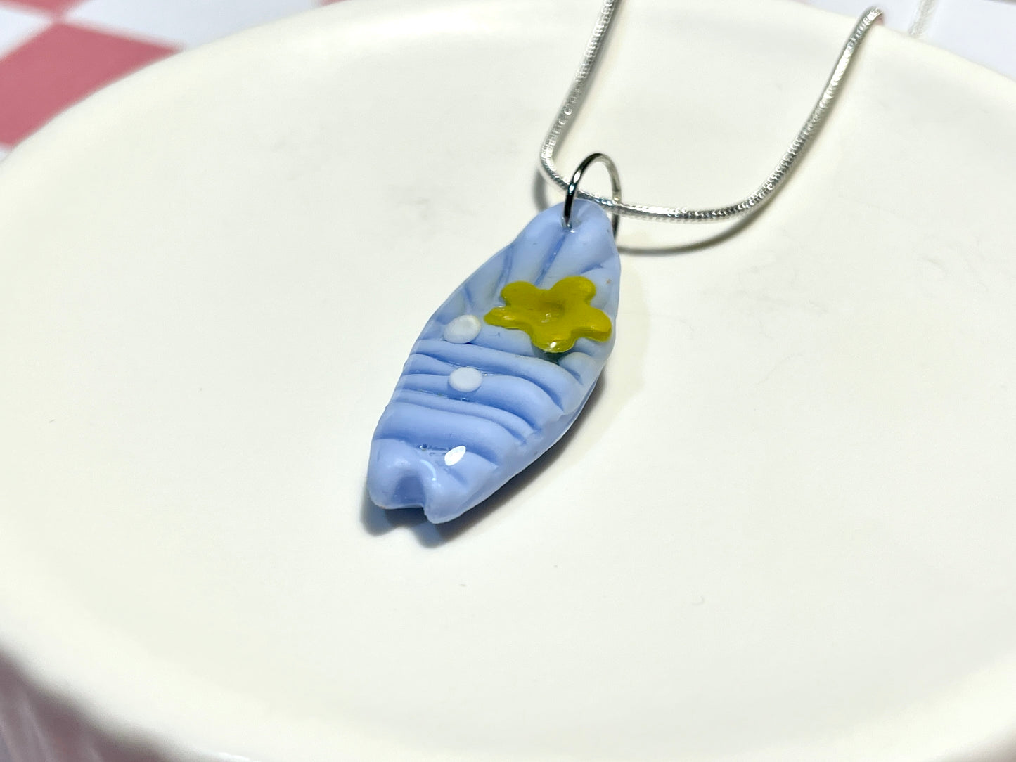 Blue Surfboard Necklace with Flower