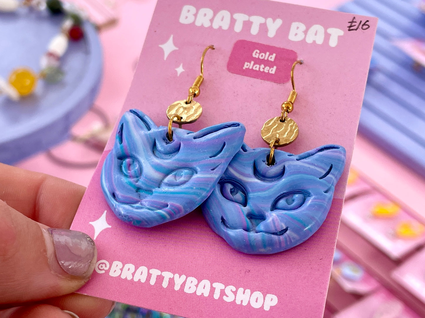 Purple Whimsical Cat Earrings