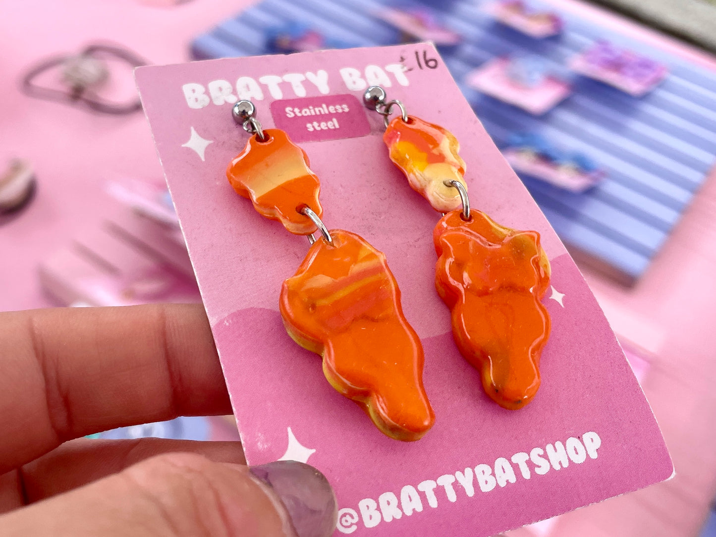 Orange Butterfly Cloud Dangle Stud Earrings