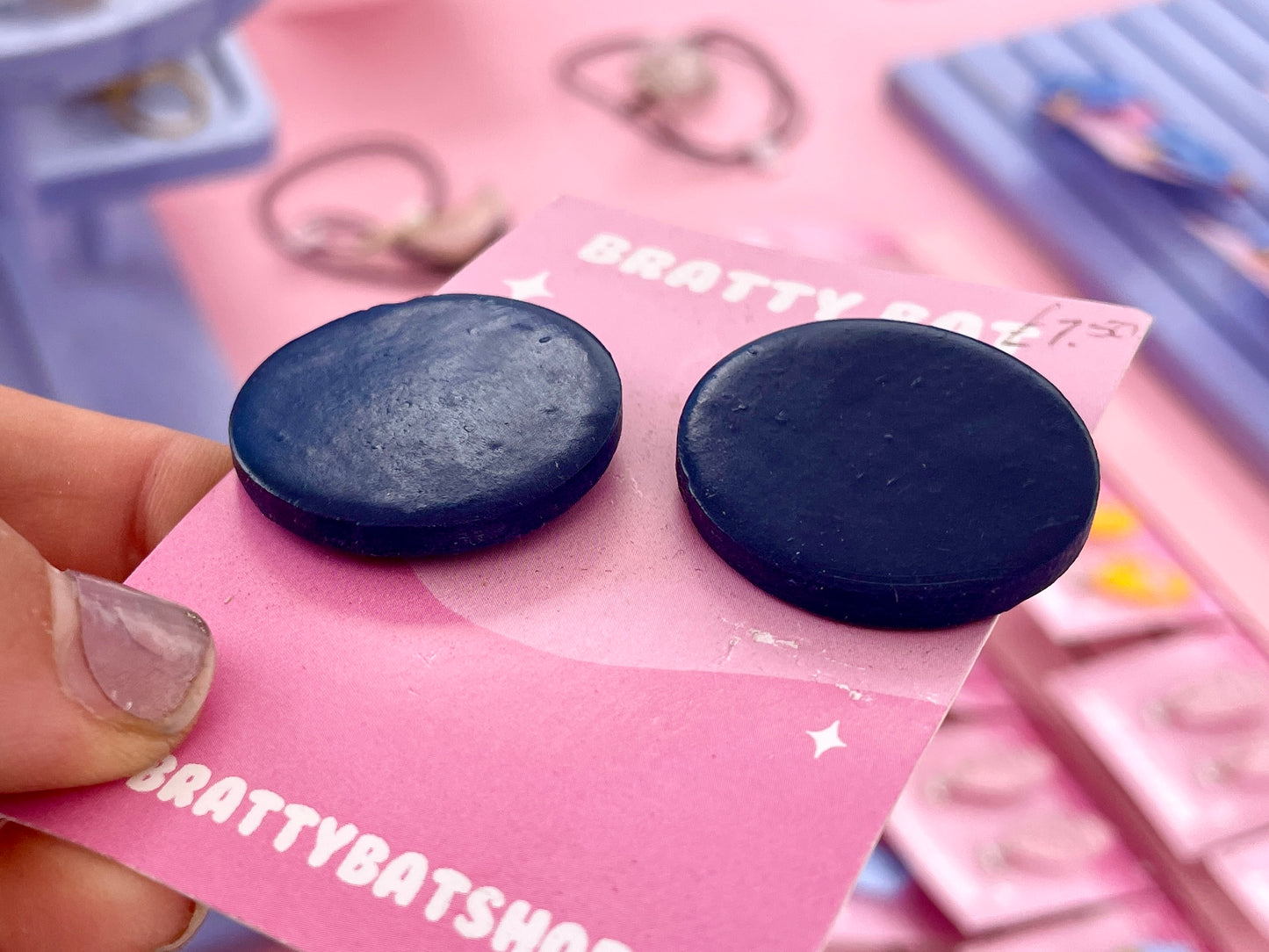 Navy Blue Circle Stud Earrings