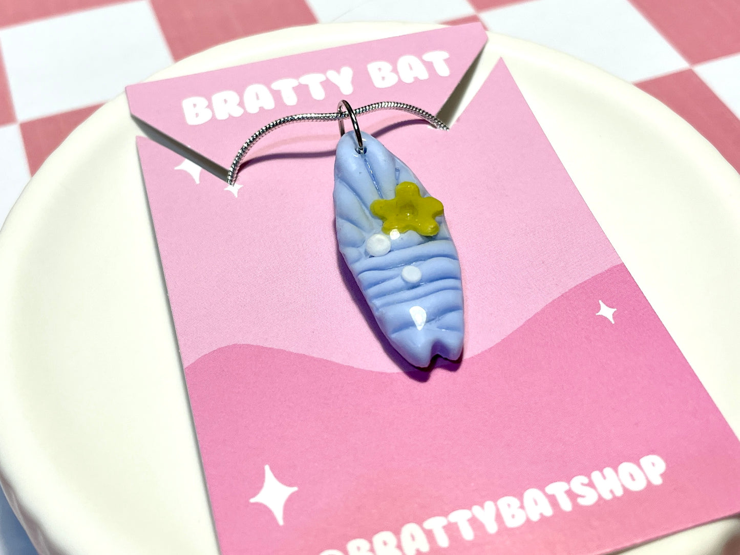 Blue Surfboard Necklace with Flower