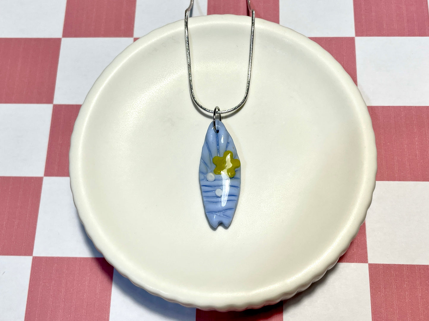 Blue Surfboard Necklace with Flower