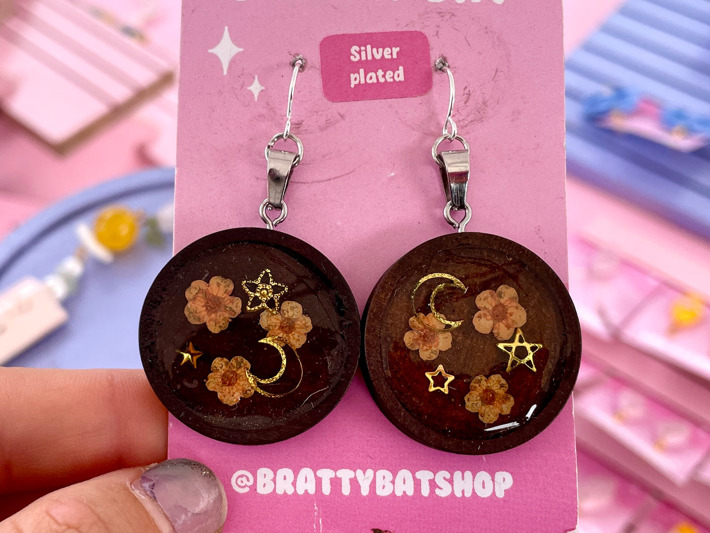 Wooden Forget-Me-Not Earrings