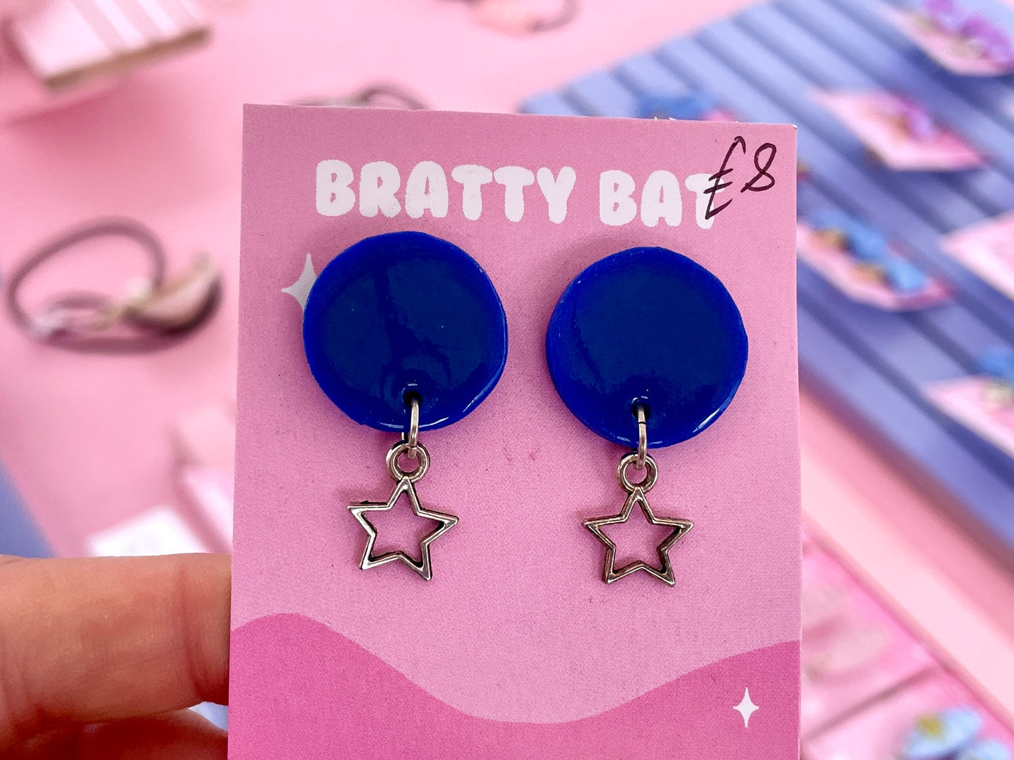 Blue Circle Stud Earrings with Stars
