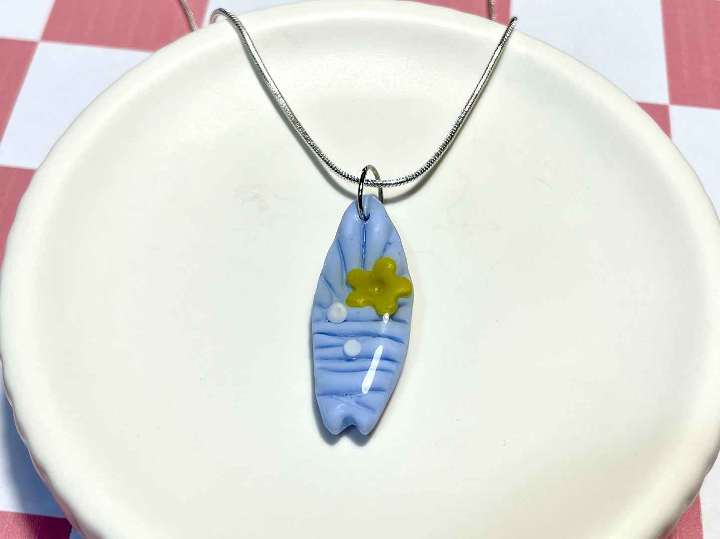 Blue Surfboard Necklace with Flower