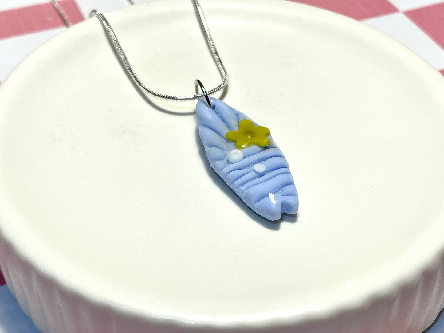 Blue Surfboard Necklace with Flower