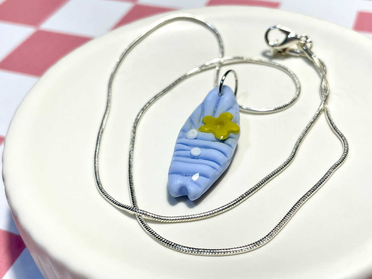 Blue Surfboard Necklace with Flower