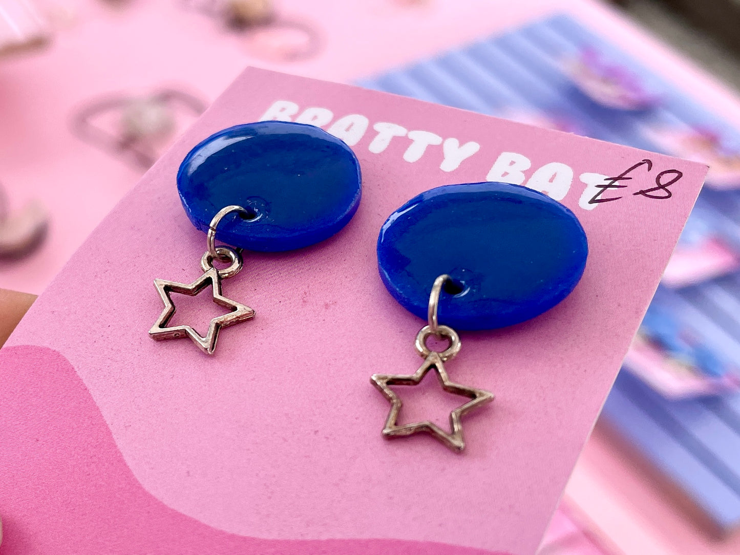 Blue Circle Stud Earrings with Stars