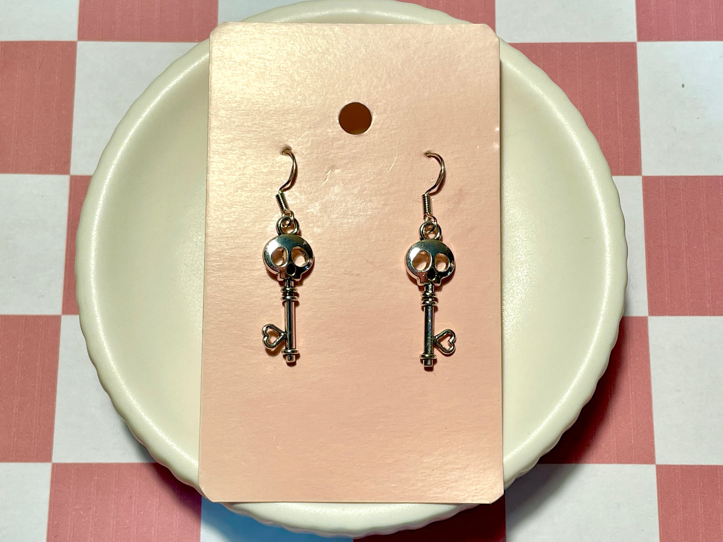 Silver Skull Key Earrings