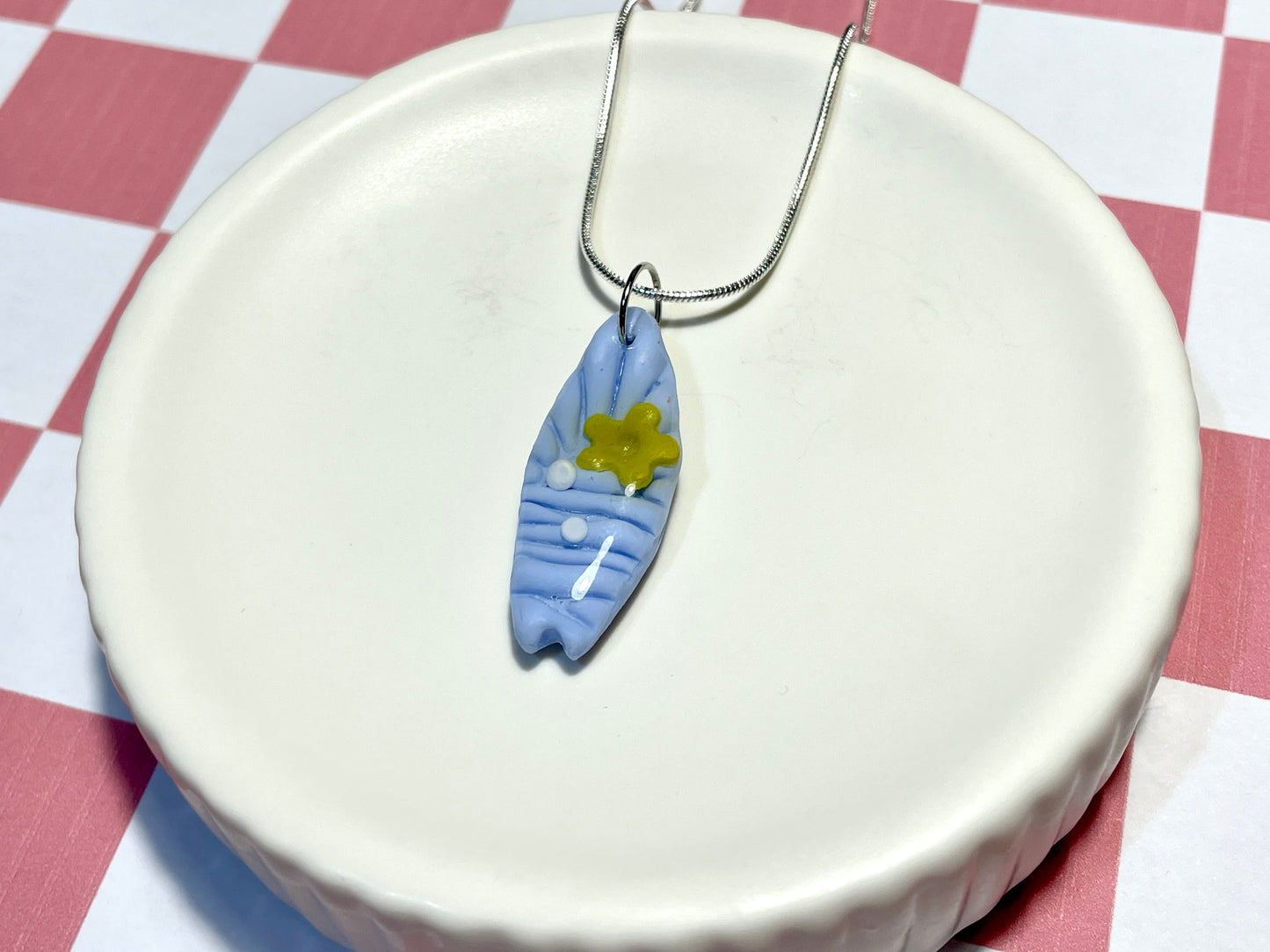 Blue Surfboard Necklace with Flower
