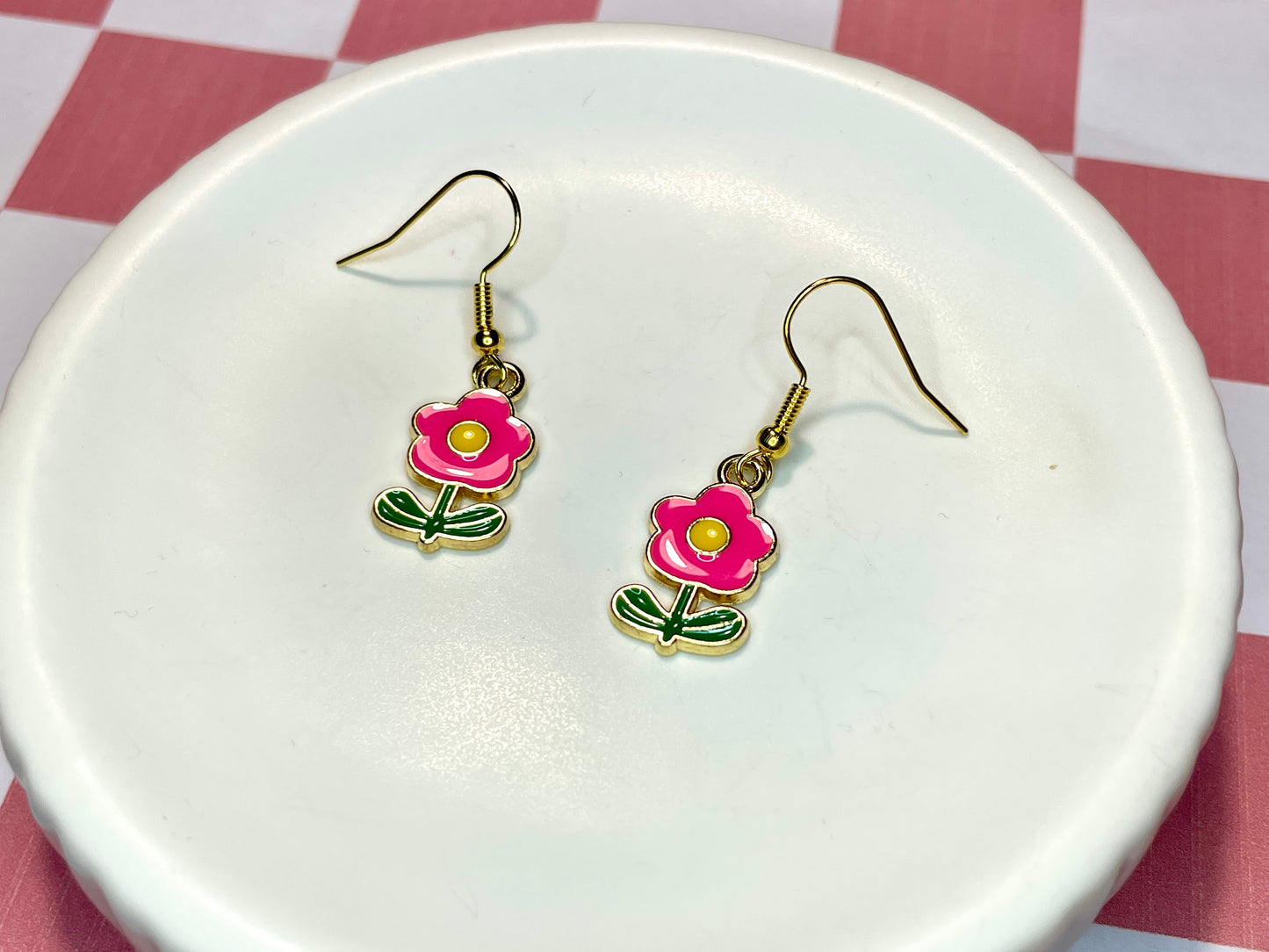 Funky Pink Flower Earrings