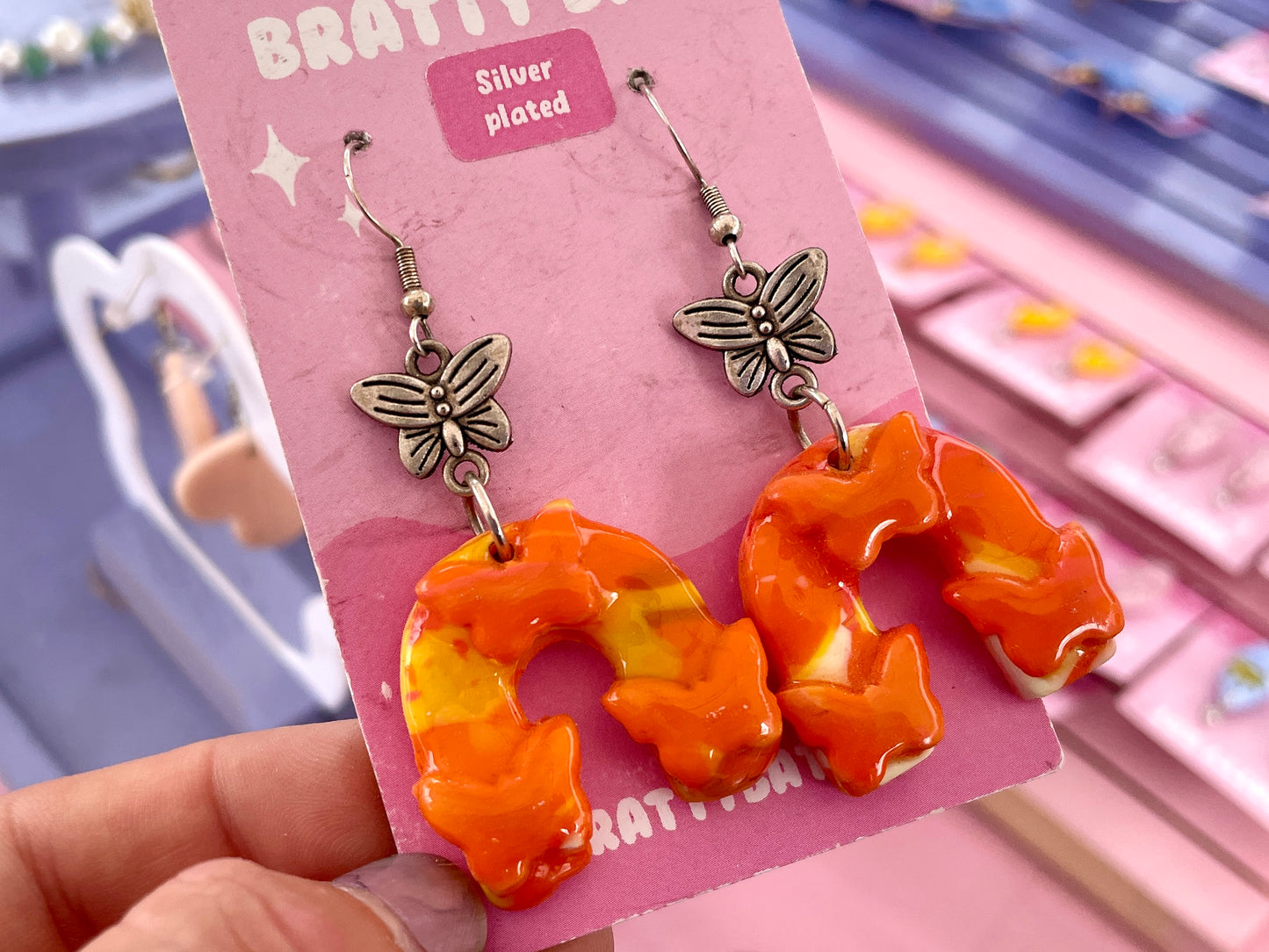 Orange Butterfly Arch Earrings