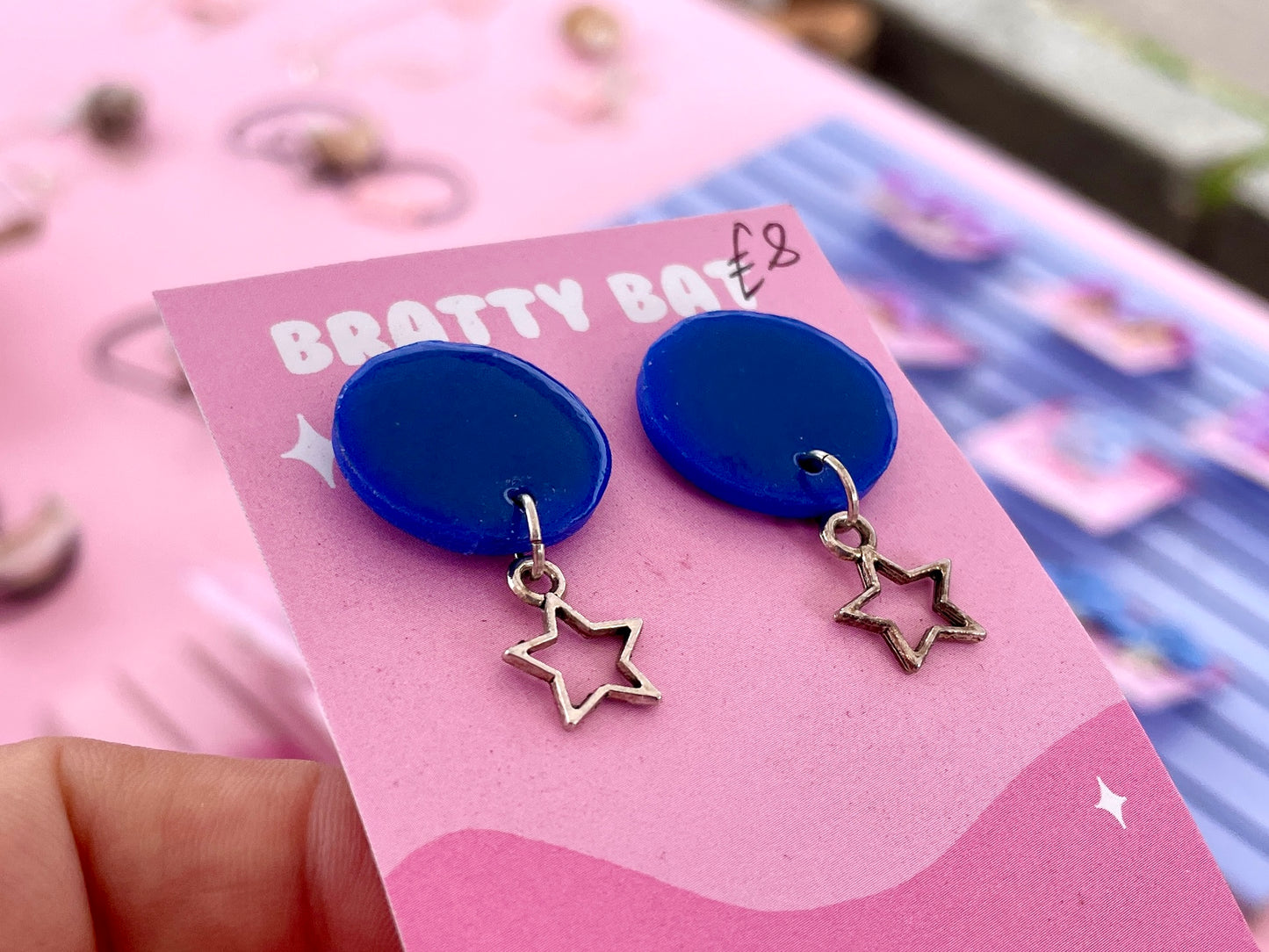 Blue Circle Stud Earrings with Stars
