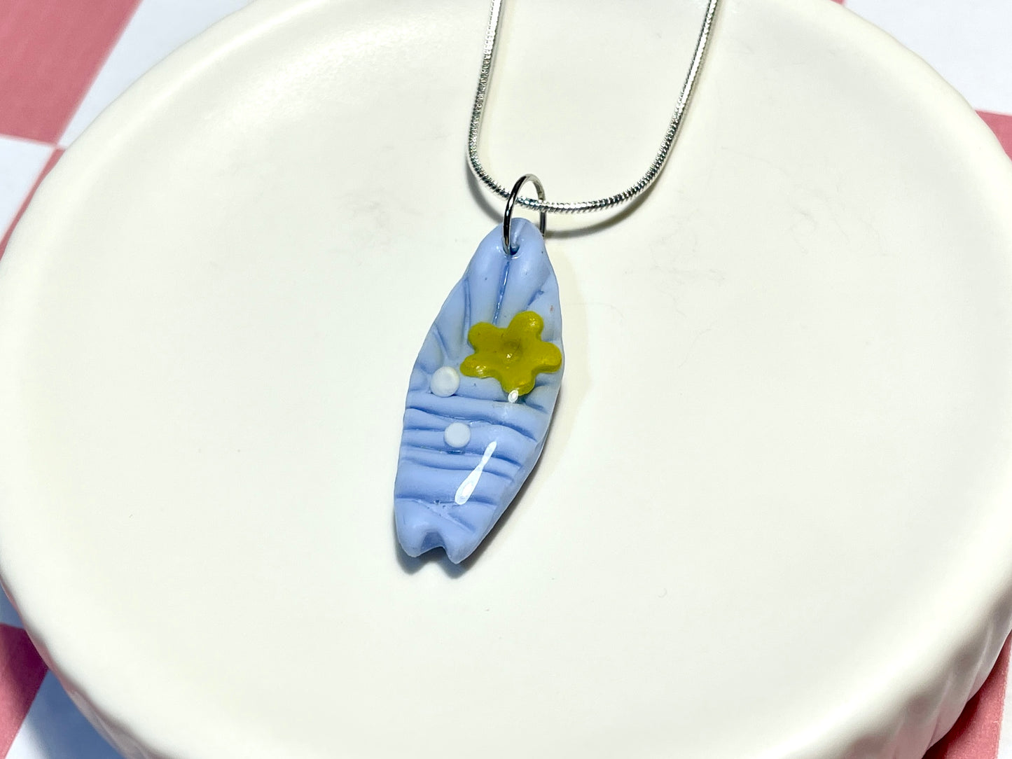 Blue Surfboard Necklace with Flower