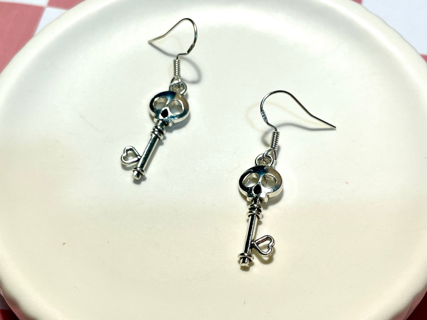 Silver Skull Key Earrings