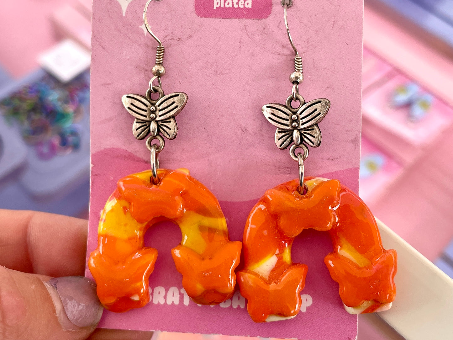 Orange Butterfly Arch Earrings
