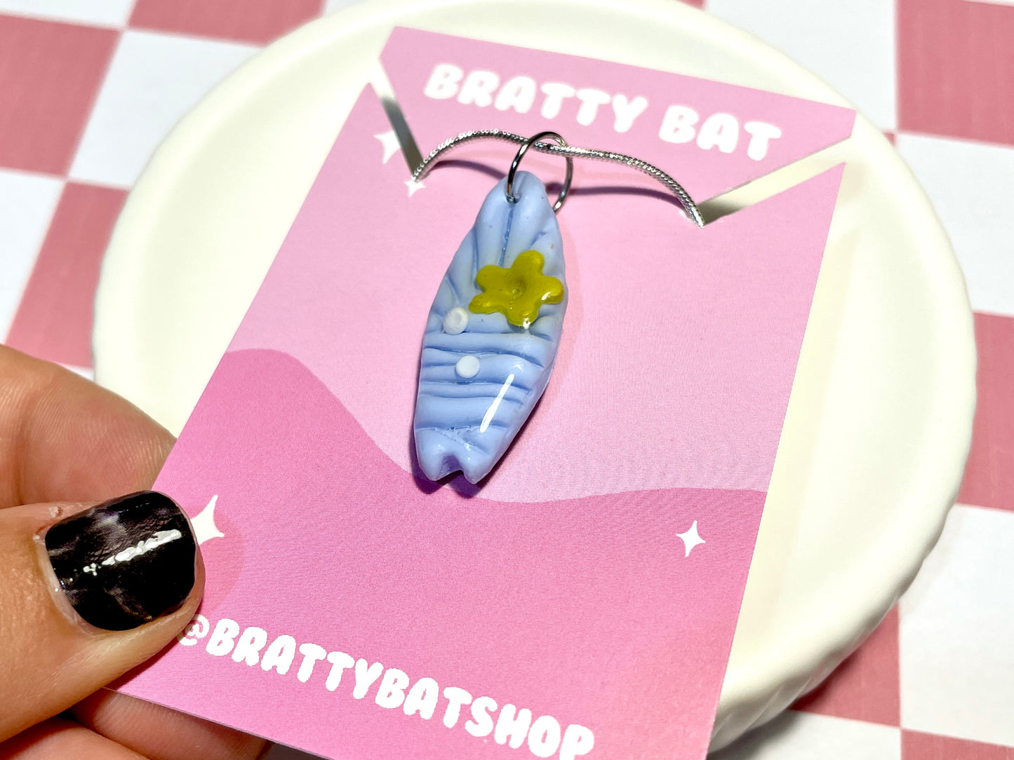 Blue Surfboard Necklace with Flower