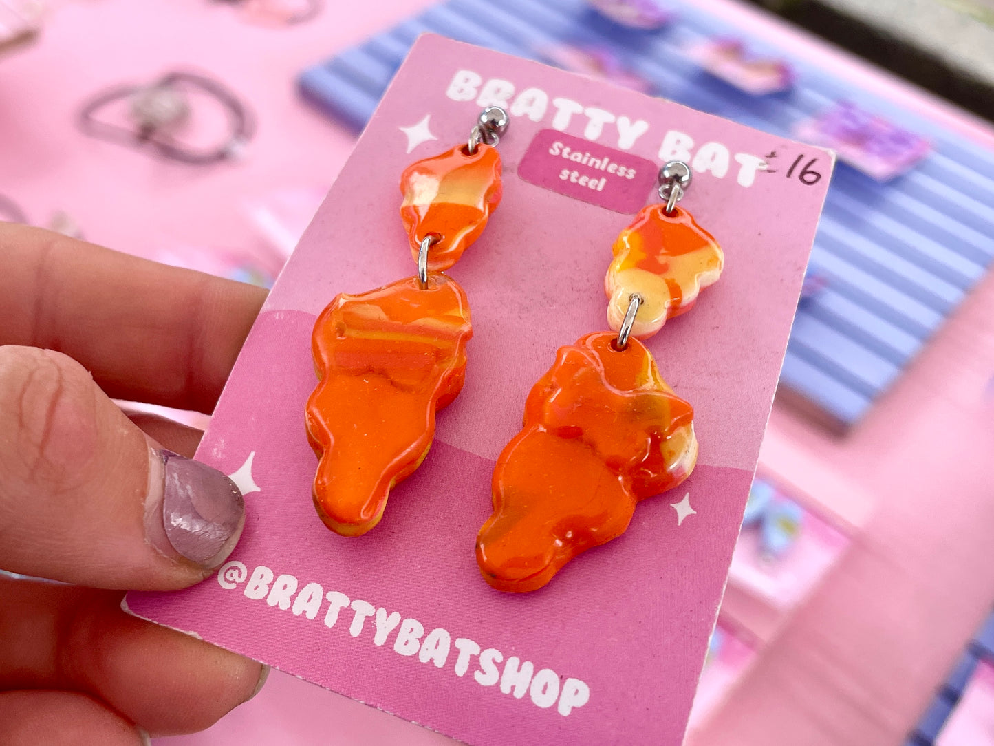 Orange Butterfly Cloud Dangle Stud Earrings