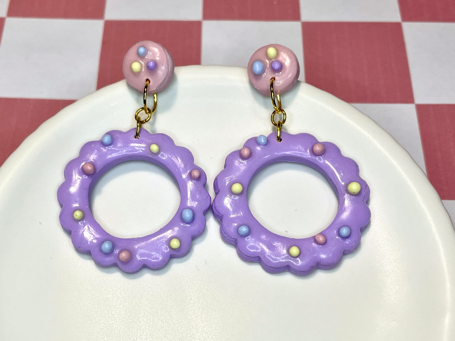 Purple Pastel Flower Dangle Stud Earrings