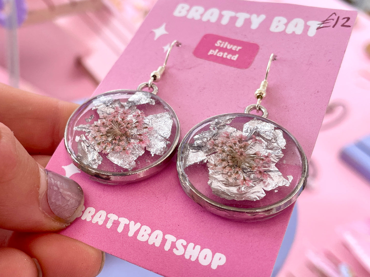 Pink Flower Earrings Round