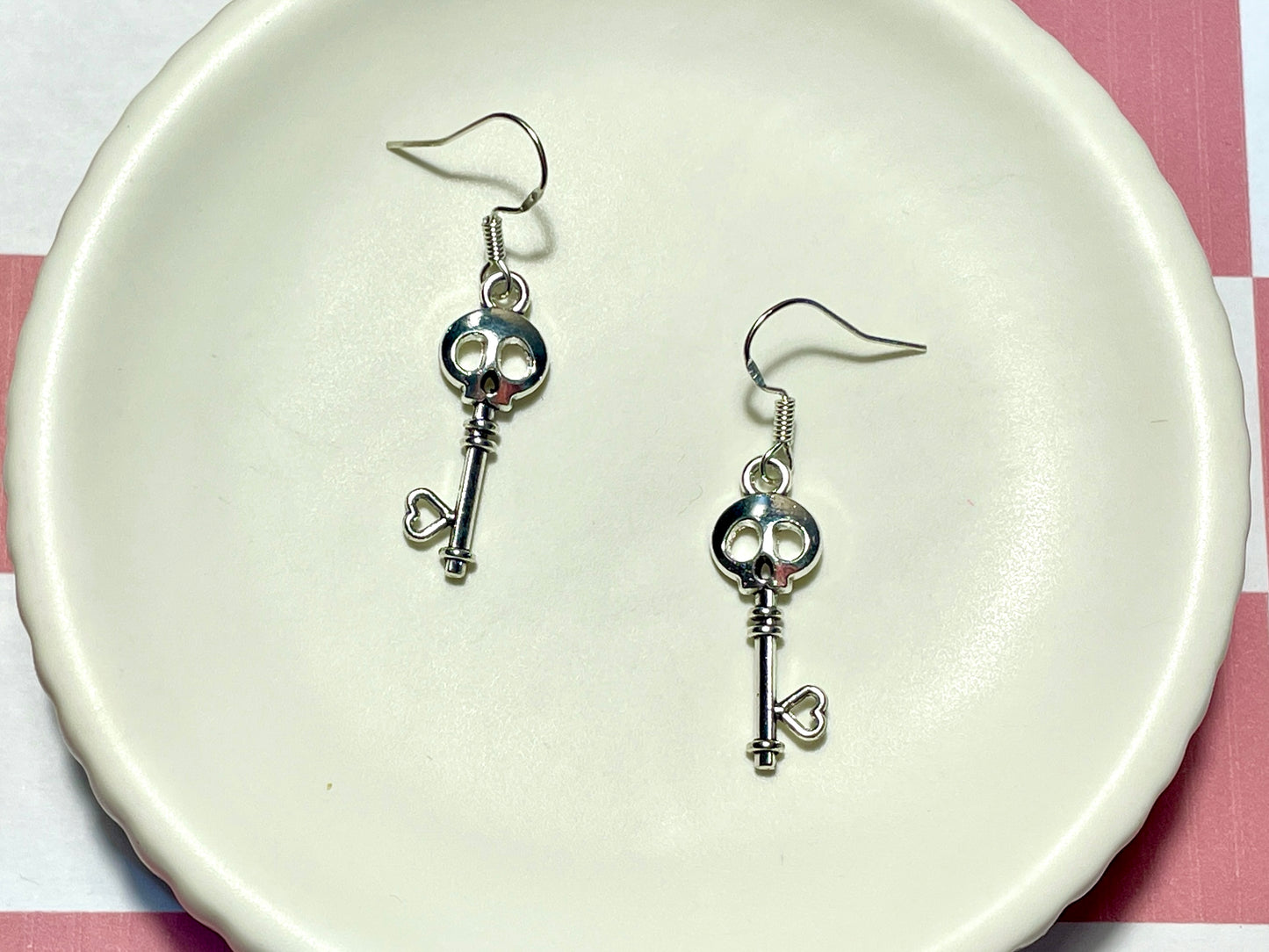 Silver Skull Key Earrings