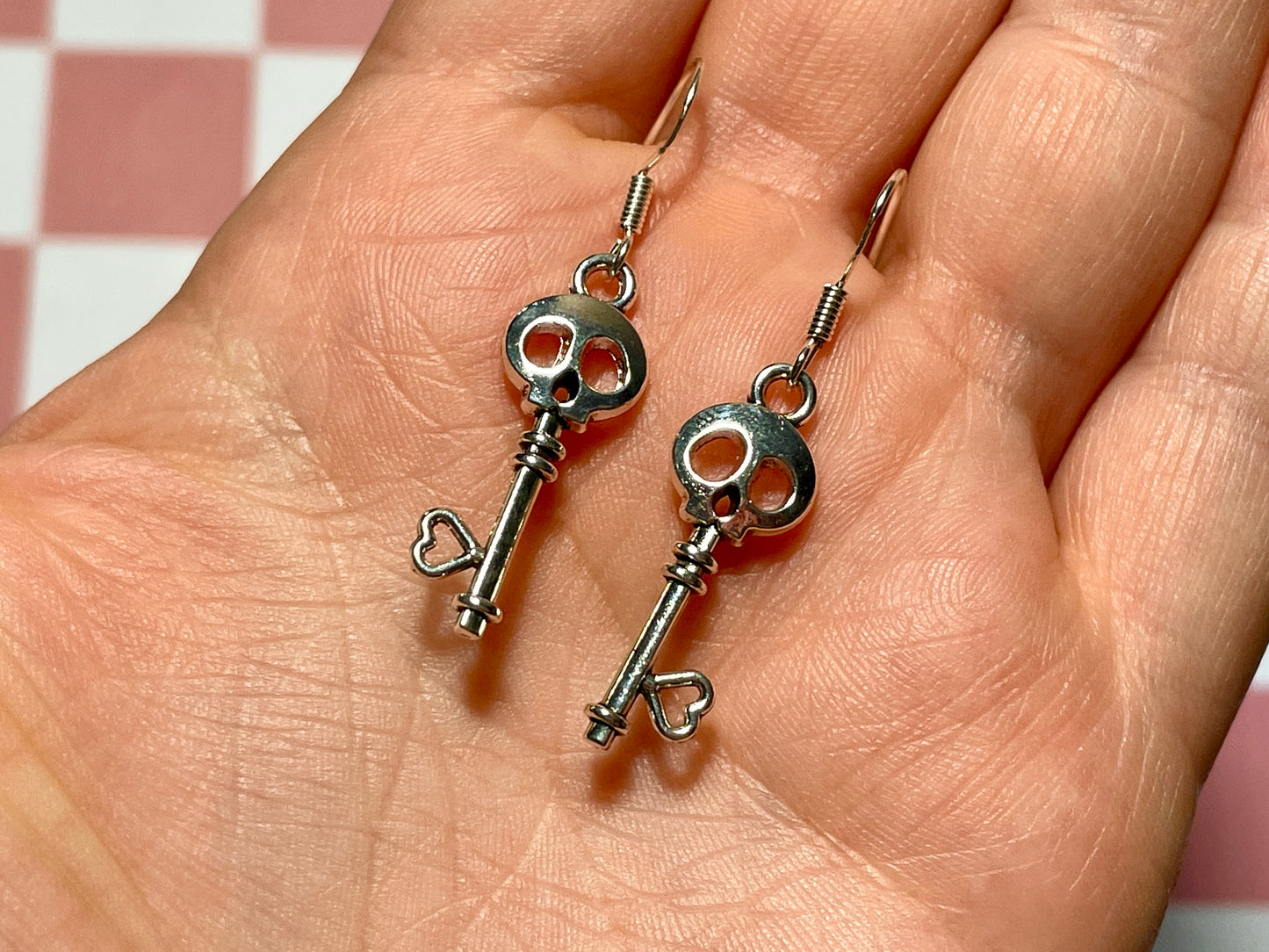 Silver Skull Key Earrings