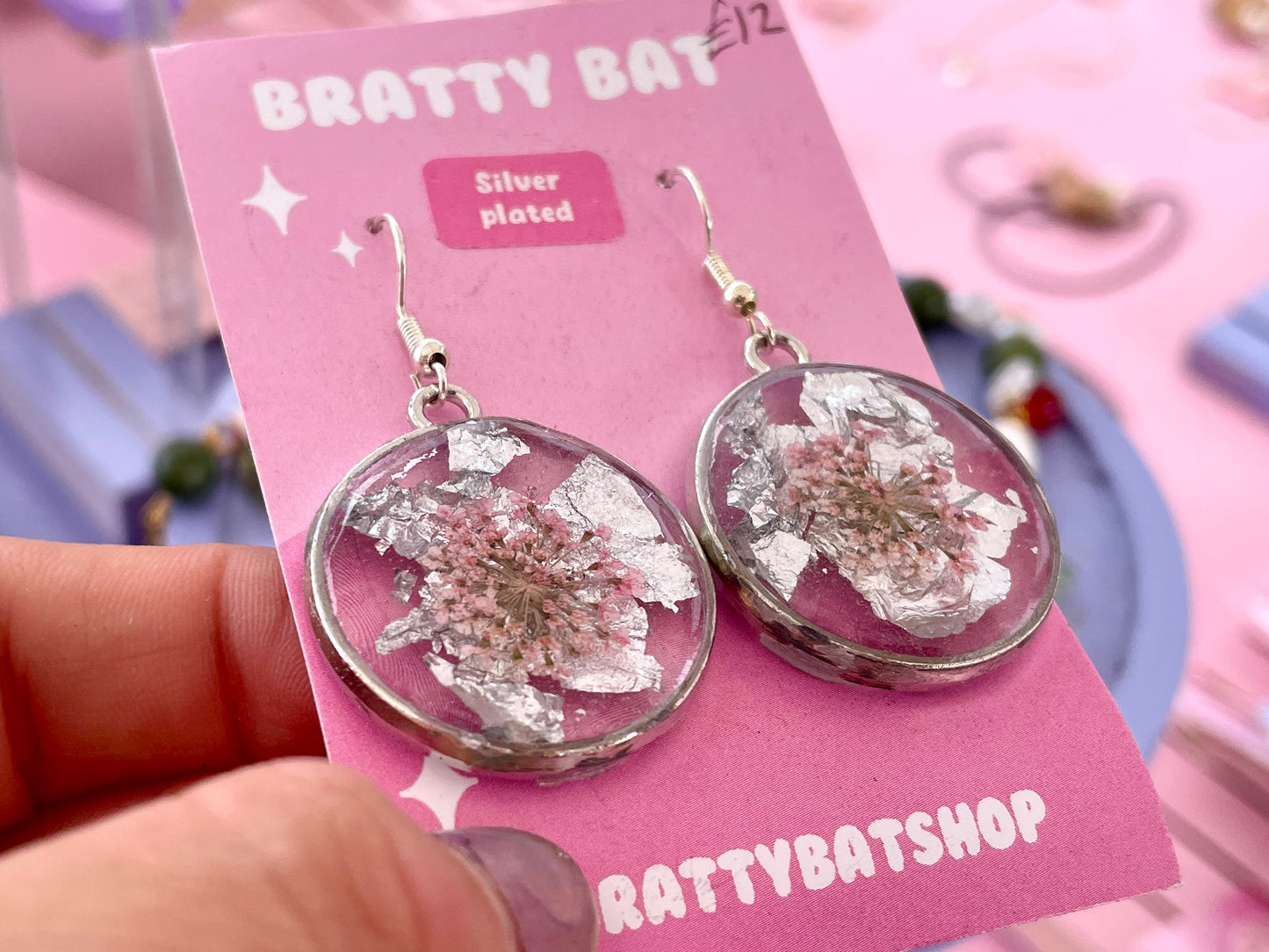 Pink Flower Earrings Round