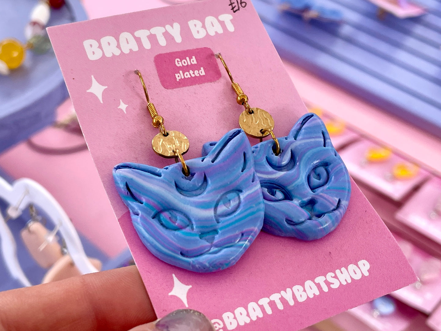 Purple Whimsical Cat Earrings
