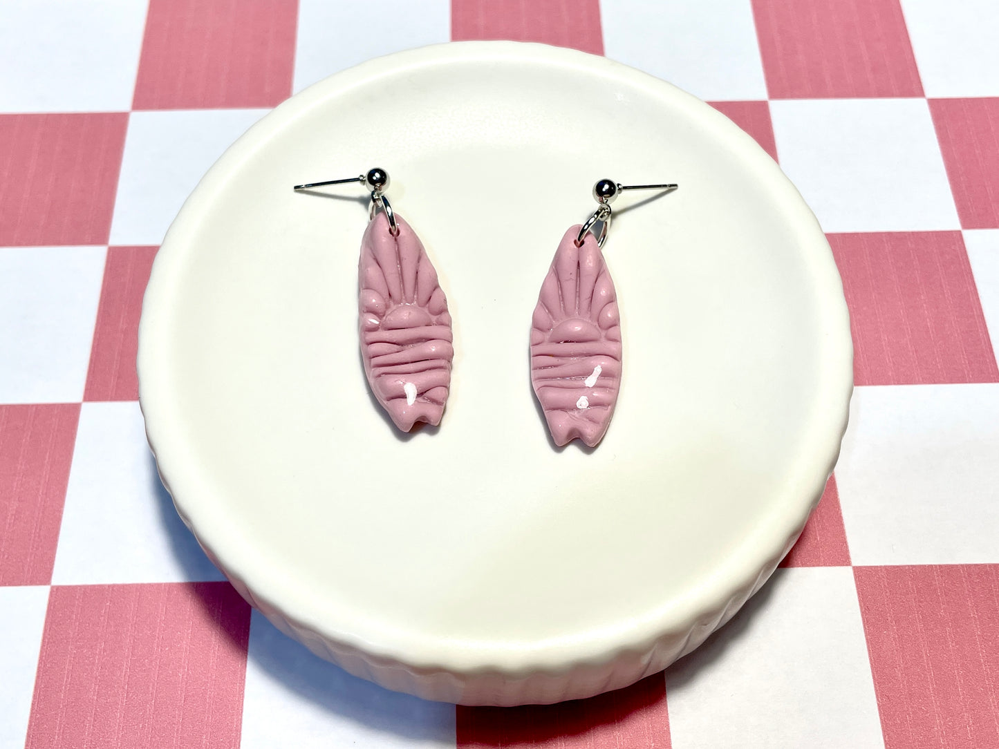 Pink Surfboard Earrings on Silver Stud