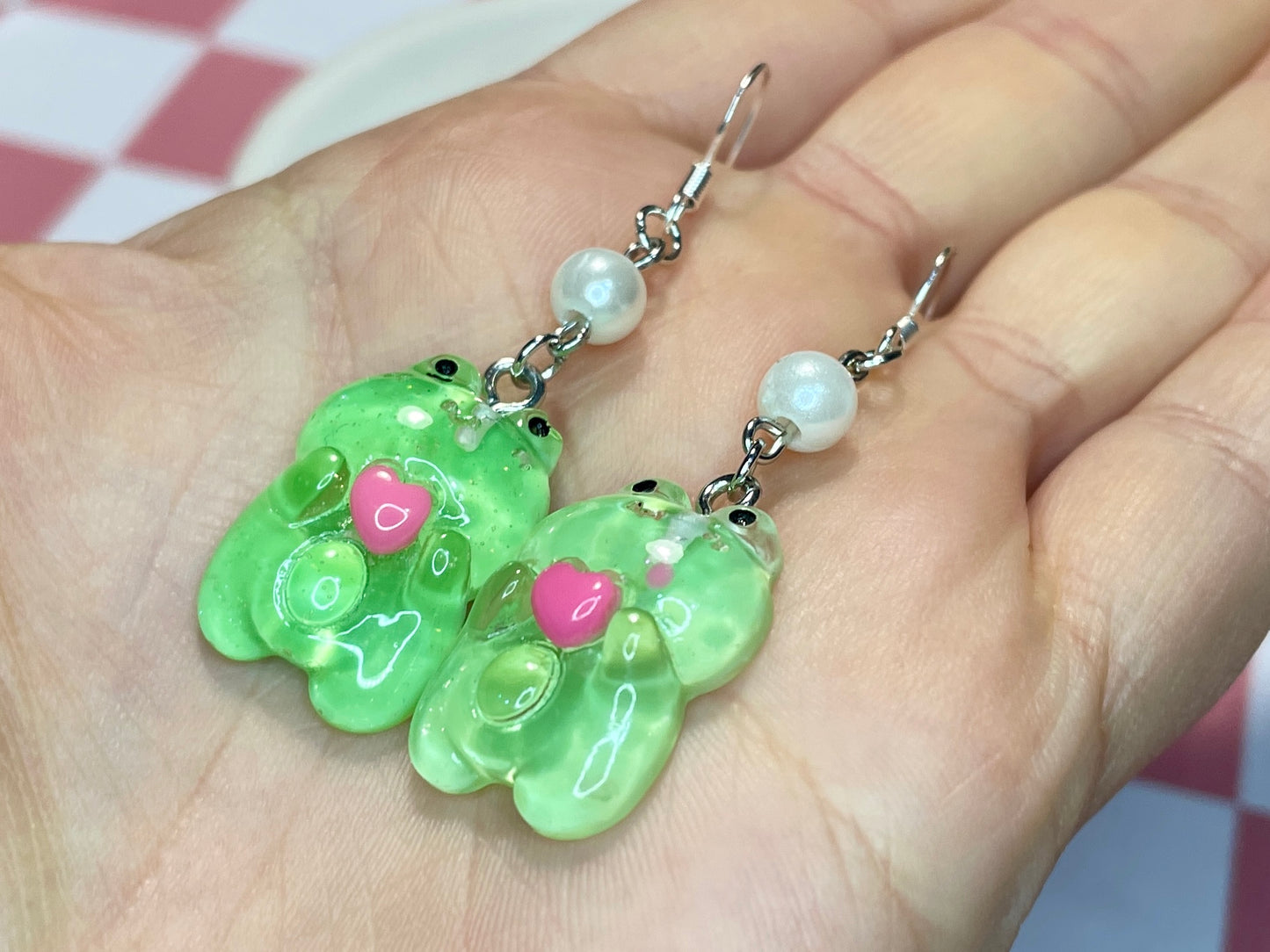 Faux Pearl Frog Earrings