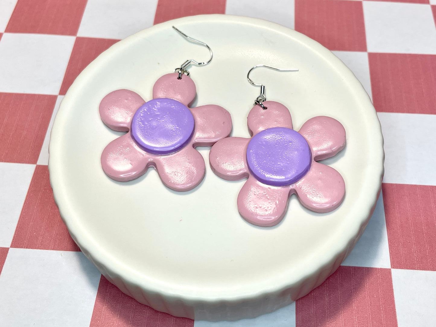 Pink Funky Flower Earrings