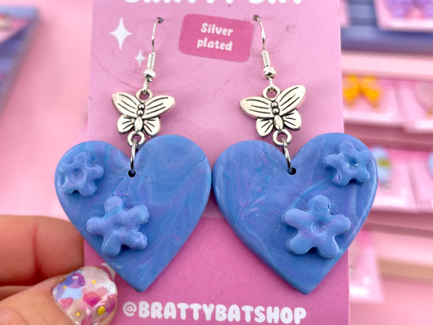 Blue Heart and Butterfly Earrings