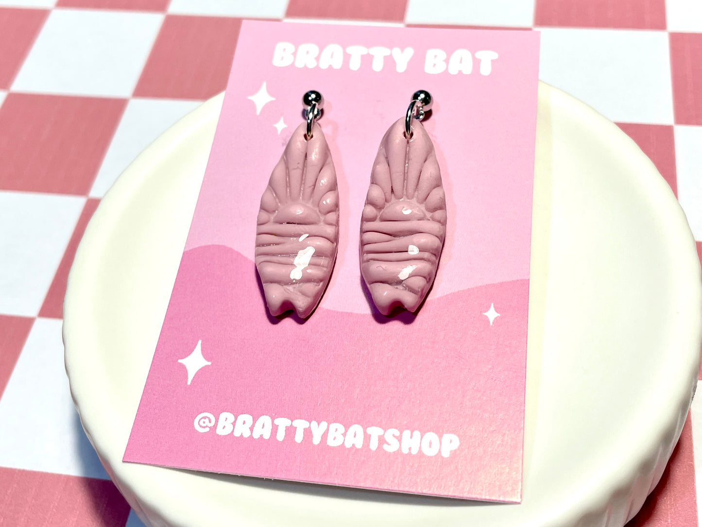 Pink Surfboard Earrings on Silver Stud