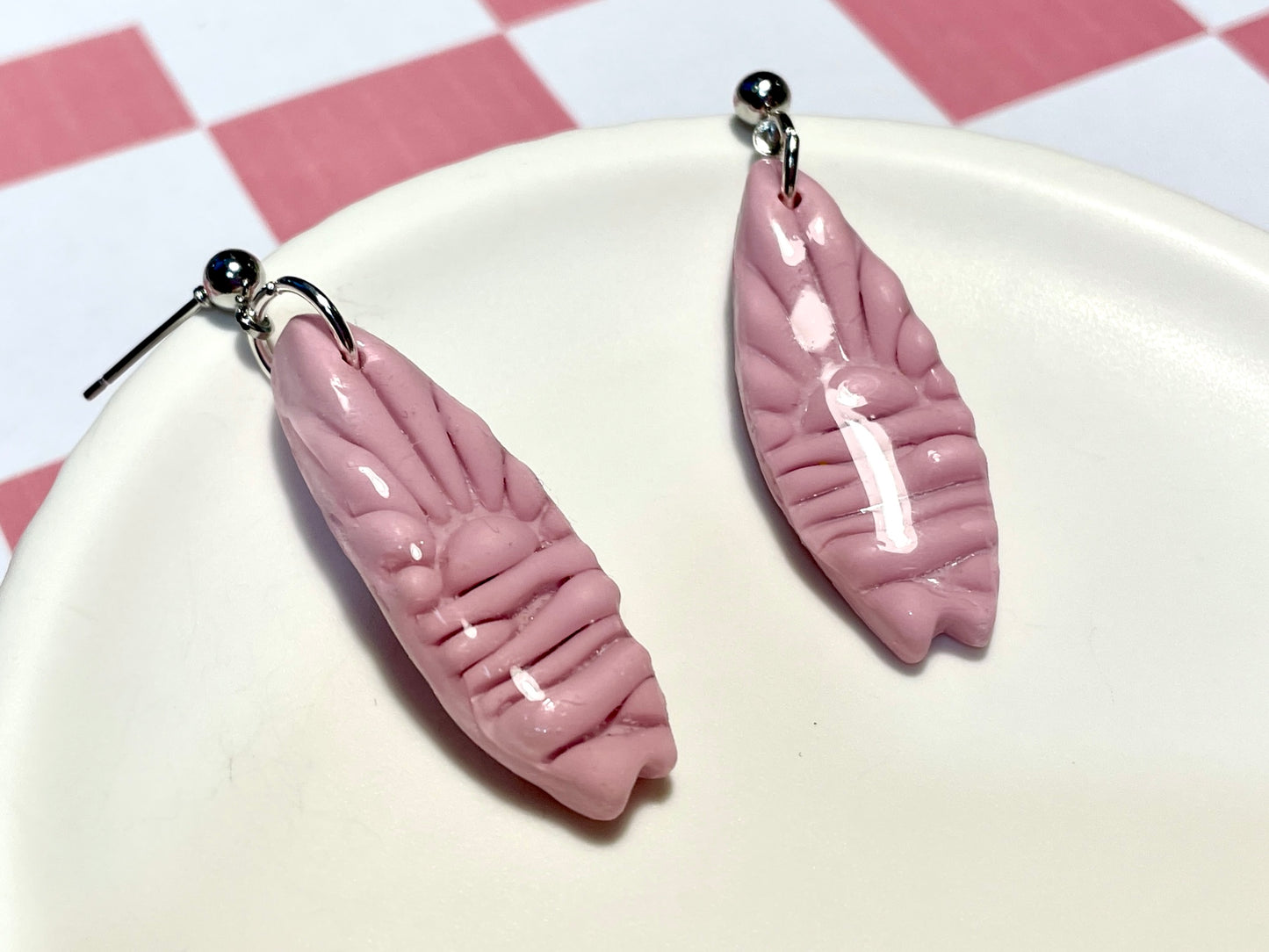 Pink Surfboard Earrings on Silver Stud