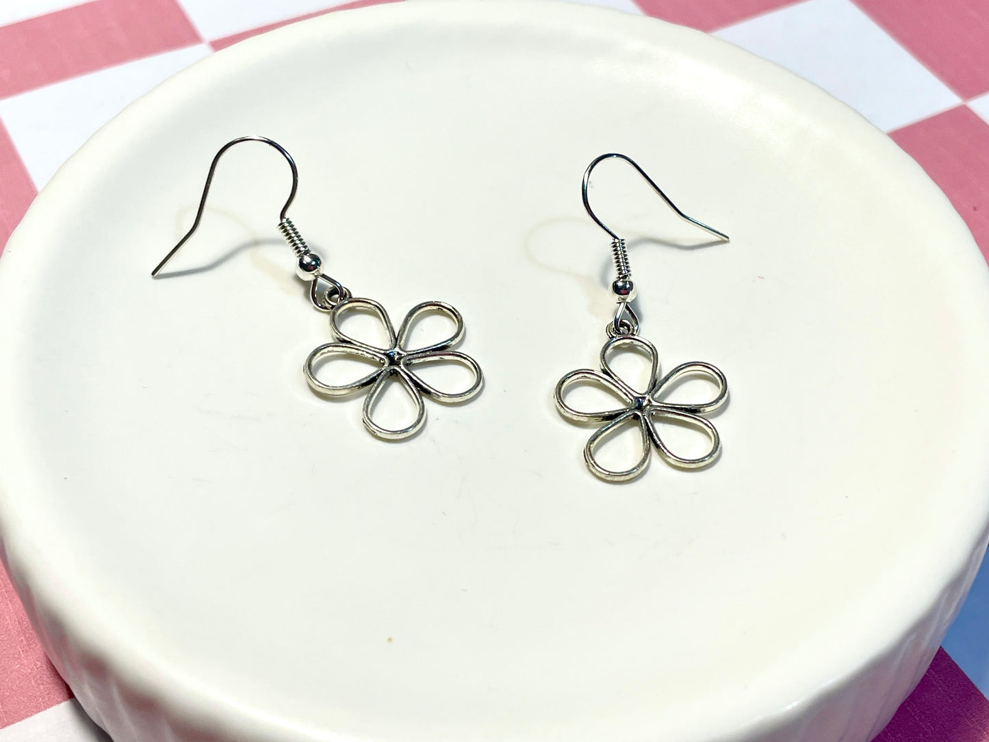 Silver Flower Outline Earrings