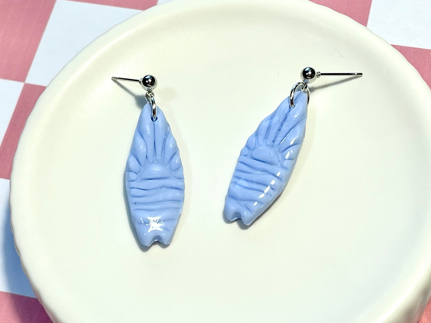 Blue Surfboard Earrings on Silver Stud