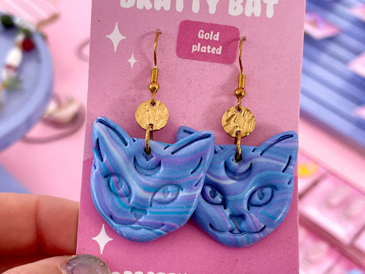 Purple Whimsical Cat Earrings