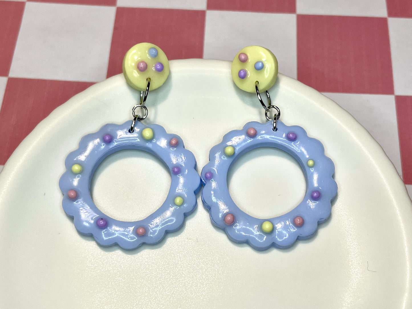 Blue Pastel Flower Dangle Stud Earrings